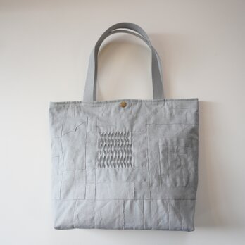 小さな布たちの大きなバッグ　グレイッシュブルー