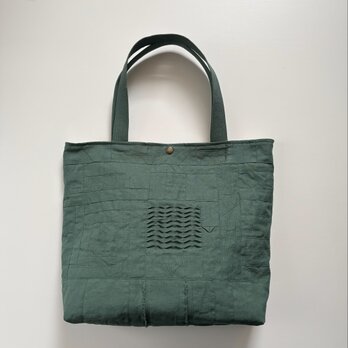 小さな布たちの大きなバッグ　ダークブルーグリーン