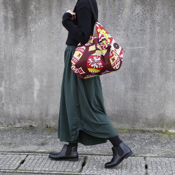 アフリカ布 カンガのマルシェバッグ（ イースターエッグ ）肩掛け エコバッグ 買い物 ヨガ ピラティス