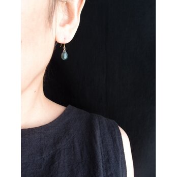 【K14gf】Dark Green Kyanite Drop Earrings／ダークグリーンカイヤナイト しずくピアスの画像