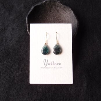 【K14gf】Dark Green Kyanite Drop Earrings／ダークグリーンカイヤナイト しずくピアスの画像