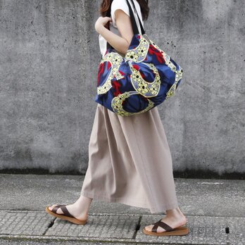 アフリカ布 カンガのマルシェバッグ（ 月と星 ）肩掛け エコバッグ 買い物 ヨガ ピラティス