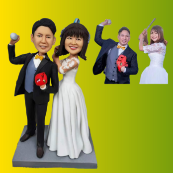 受注制作 ウエディングギフト 写真入り 結婚祝い 人形 フィギュア❤ケーキトッパー ❤肖像画 似顔絵❤カップル 両親❤周年記念のの画像