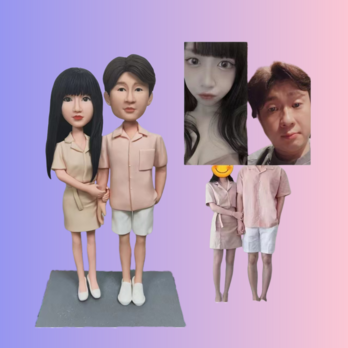 受注制作 ウエディングギフト 写真入り 結婚祝い 人形 フィギュア❤ケーキトッパー ❤肖像画 似顔絵❤カップル 両親❤周年記念のの画像