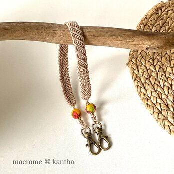 macrame ⌘ kantha カンタビーズマクラメレース Wナスカンストラップ［ナスカン大・ビーズ大2個］32cm 06の画像
