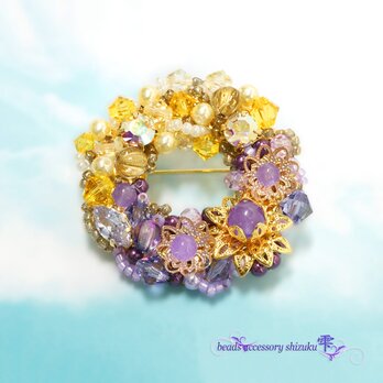 バイカラー リースブローチG＊Violet＆Yellowの画像