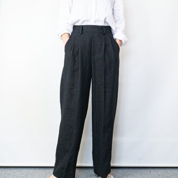 クールビューティーな足長ワイドパンツ【黒・M9号・ラミーリネン・W65-89】の画像