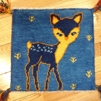 ペルシャ　ギャッベ　ミニマット　ラグ　40x39.5㎝　バンビ　紺色　T8239の画像