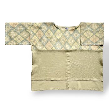 スクエアブラウス【送料込み】着物リメイク　七分袖　イエローの画像