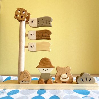こいのぼり　おとこの子とクマの画像
