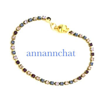 【稀少　オーストリア製　ビンテージ　swarovski 　3色　青紫　ブレスレット】の画像