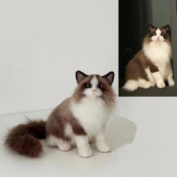 【受注作製】羊毛フェルト、うちの子、猫ぬいぐるみ、フェルト猫、ペットの肖像画、犬猫人形、トイプードル、ペットロス、うちのこ記念日の画像