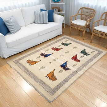 iichi限定目玉品】ペルシャ ギャッベ　リビング　ラグ　174x120㎝　色彩が美しい孔雀　RJ13051