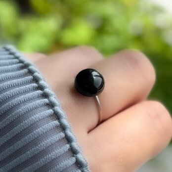 漆黒の一粒◆ 天然石ブラックオニキス フリーサイズリング シルバー／ゴールド ―Cool―