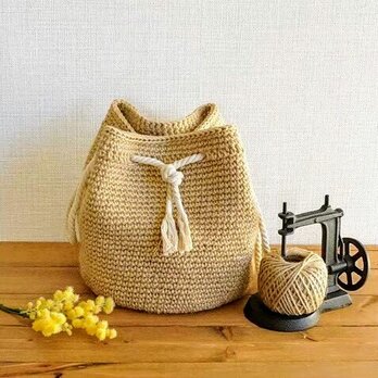 ◆春夏定番◆♥巾着バッグ＊コロンとした可愛らしい麻ひも巾着バック◇タッセル仕様◇の画像