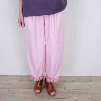 [予約販売] さくらピンクツイルコットン裾タックふんわりリバティパンツの画像