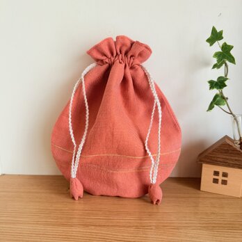 播州織のラウンド巾着袋（オレンジ）