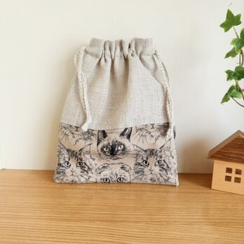 リネンの巾着袋（猫ちゃん）