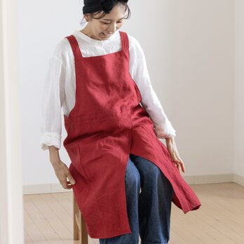 potter’s apron RED 陶芸家のための赤エプロン【100％リネン】肩掛けタイプ　バッククロス　普段使い　Mの画像