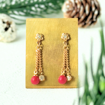 5mm ゆれる コーラル/珊瑚  K18GP RHP ピアス - petit flower