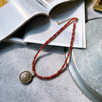 NN11-【Napier】ネイピア・ヴィンテージネックレス 1980s Gold Tone & Red Beadsの画像
