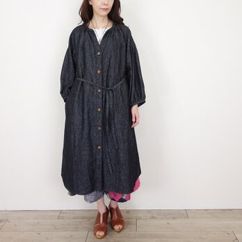 [予約販売] コットンリネン柔らかブラックデニムレッドホールドロップ羽織りワンピースの画像