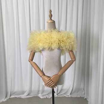 取り外しオフショルダー イエロー ラッフルフリル 編み上げ 結婚式 花嫁 可愛いの画像