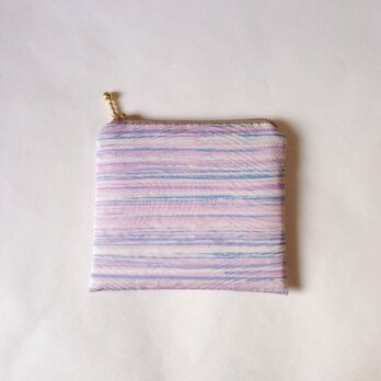絹手染ポーチ（11.５cm×12cm ピンク水色・ベージュ）の画像