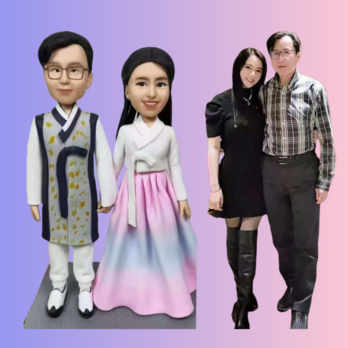 受注制作 ウエディングギフト 写真入り 結婚祝い 人形 フィギュア❤ケーキトッパー ❤肖像画 似顔絵❤カップル 両親❤周年記念の画像