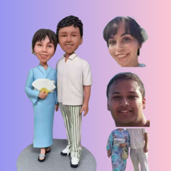 受注制作 ウエディングギフト 写真入り 結婚祝い 人形 フィギュア❤ケーキトッパー ❤肖像画 似顔絵❤カップル 両親❤周年記念の画像