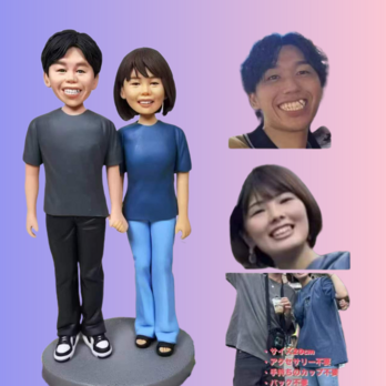 受注制作 ウエディングギフト 写真入り 結婚祝い 人形 フィギュア❤ケーキトッパー ❤肖像画 似顔絵❤カップル 両親❤周年記念の画像