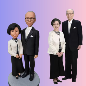受注制作 ウエディングギフト 写真入り 結婚祝い 人形 フィギュア❤肖像画 似顔絵❤カップル 両親贈呈品❤金婚 銀婚 真珠 還暦の画像