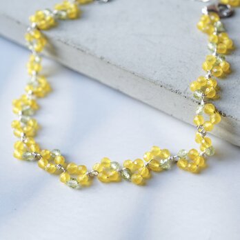 【選べる長さ】「ミモザの花冠」ペリドット イエロージェード 天然石 8月誕生石 春 黄色 ブレスレット シルバーの画像