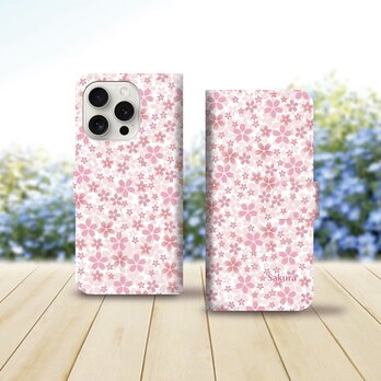 iPhoneスタンダード手帳型スマホケース （カメラ穴あり/はめ込みタイプ）【桜のじゅーたん（New Design）】の画像