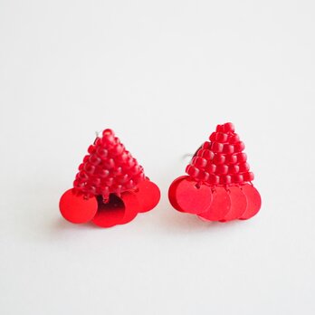 『Beadspan triangle』（レッド）小サイズ　ピアス/イヤリング【受注】の画像