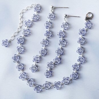 【３点セット】「スミレの花冠」アイオライト 天然石 誕生石 春 ピアス イヤリング ブレスレット 金属アレルギー対応 母の日の画像