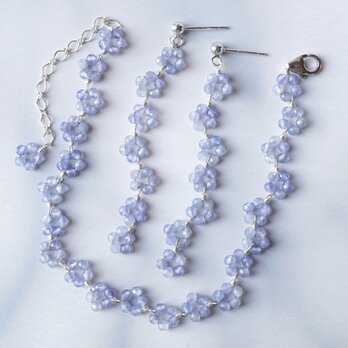 【３点セット】「勿忘草の花冠」タンザナイト 天然石 誕生石 春 ピアス イヤリング ブレスレット 金属アレルギー対応 母の日の画像