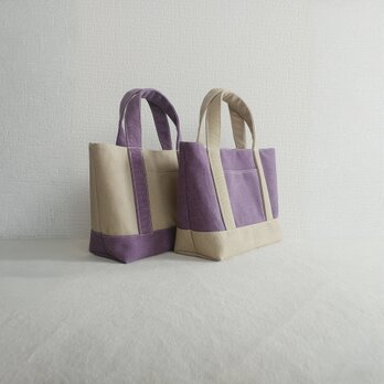 ヴィンテージ加工帆布パープルxベージュのトートバッグsの画像