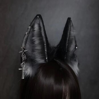 【受注生産】アヌビスの耳カチューシャ 手作りリアルな毛皮のような ヘアアクセサリー シミュレーション動物の耳 ロリータの画像