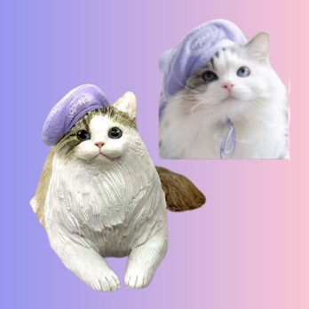 【受注作製】ペットギフト うちの子 写真入り 猫人形 フィギュア、名入れ 愛猫 肖像画 似顔絵❤ペットロス、誕生日、記念日の画像