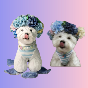 【受注作製】ペットギフト うちの子 写真入り 犬人形 フィギュア、名入れ 愛犬 肖像画 似顔絵❤ペットロス、誕生日、記念日の画像