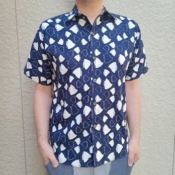 半袖和柄シャツ（千鳥模様）の画像