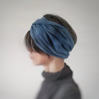 ターバンなヘアバンド　ソフト綿ニット　ムラ染めネイビーの画像