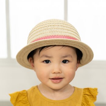 HARU ハル 子供用 麦わら風帽子 ナチュラル×ピンク 52cm [YO-K001-PK52]の画像