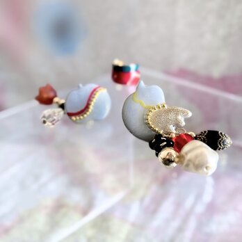 鳥と林檎のイヤリング/ピアス ＆ いちごのイヤーカフセットの画像