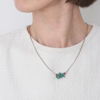 tassel necklace / ターコイズ&アンティークビーズ  紐ベージュの画像
