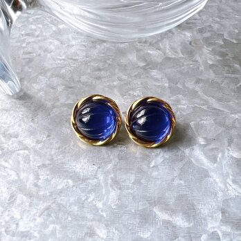 YA161-【AVON】エイボン・ヴィンテージイヤリング 1980s Gold Tone Sapphire Glassの画像