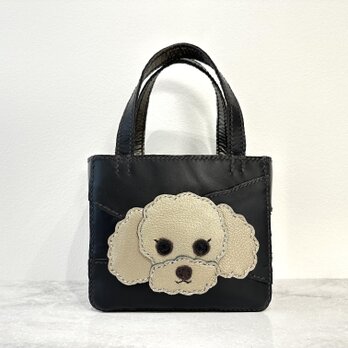 本革★パッチワーク★手縫い　カバン　お散歩バッグ　ハンドメイド　トイプードル　プードル　チワプーの画像