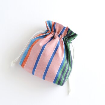 マチのあるシンプルな巾着ポーチ 　マルチストライプ