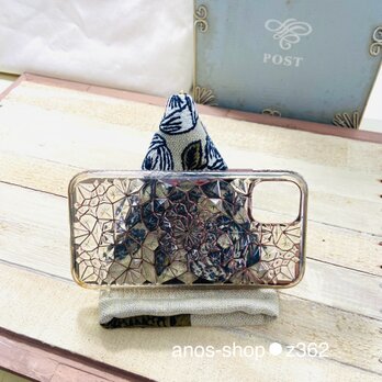 z362⚫︎スマホスタンド＆ポーチ （ミナペルホネン刺繍生地使用の画像